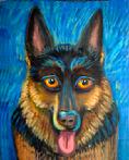 This handsome German Sheperd is captured beautifully  as a oil portrait.