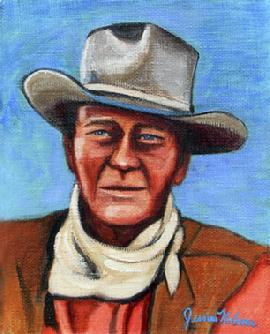 John Wayne Portrait capturing his personality with hat and scarf.This 11x14 Original Oil Painting On Canvas was painted by country western artist Jessica Kolesar. .