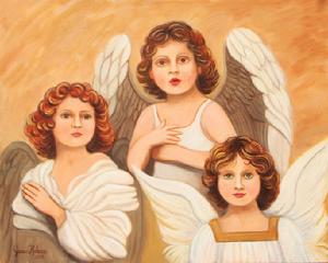 Three young angels are grouped together