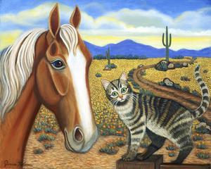 # Palamino Horse,#horse,#tabby cat,#cat, # Arizona,# cactus