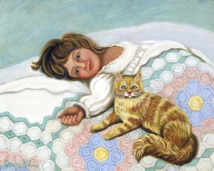 #fine art Cat Prints,#cat print,# quilt,#yellow Tabby cat