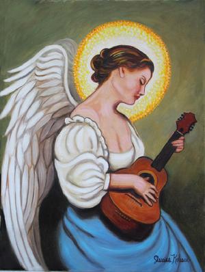 Angel gently strumming a guitar