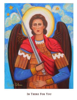 Angel holding a sword with armor and red cloak